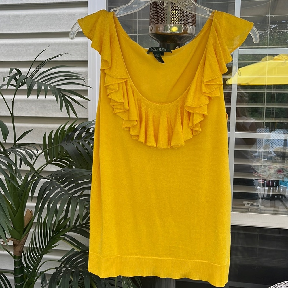 Ralph Lauren Ruffle sleeveless Top Yellow Small